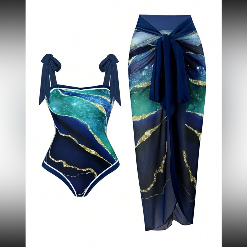 One piece bathing suit with coverup 4x